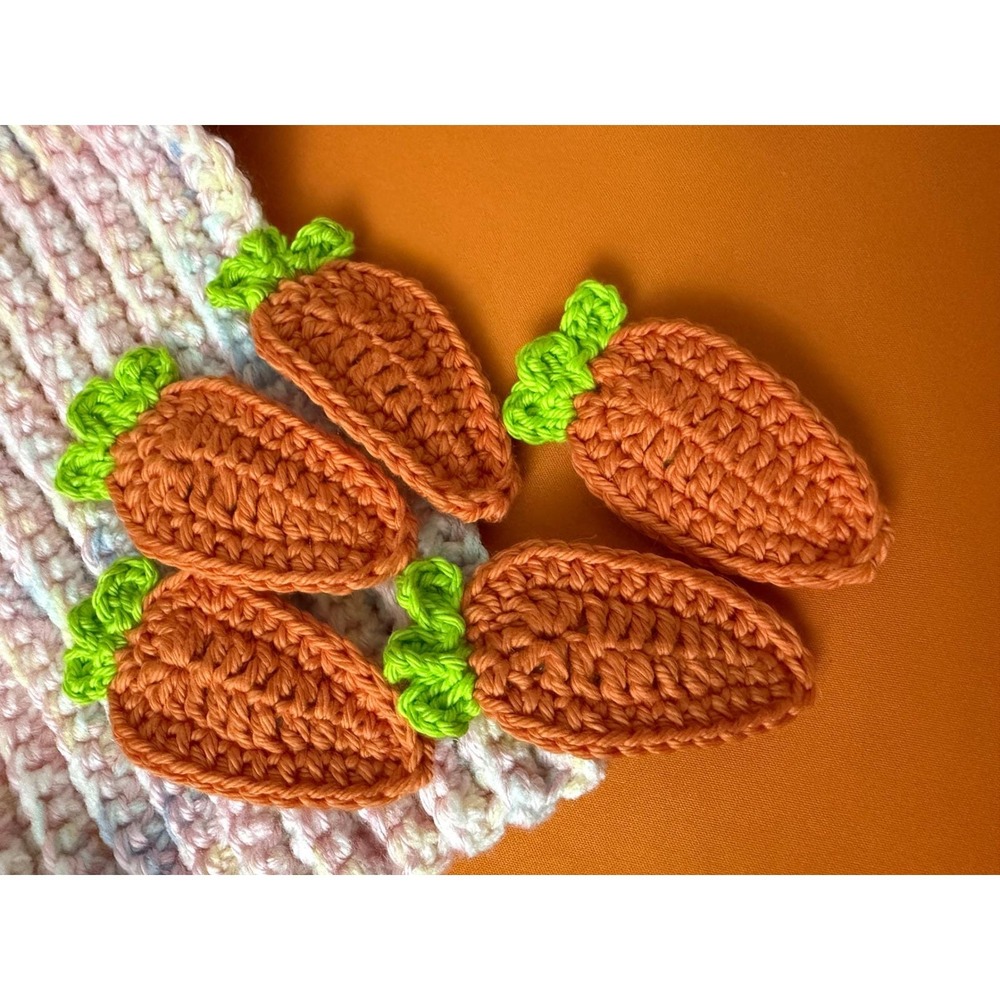 Handmade Crochet Carrot Hair Clips cotton Orange Green Easter Spring‎ Accessory